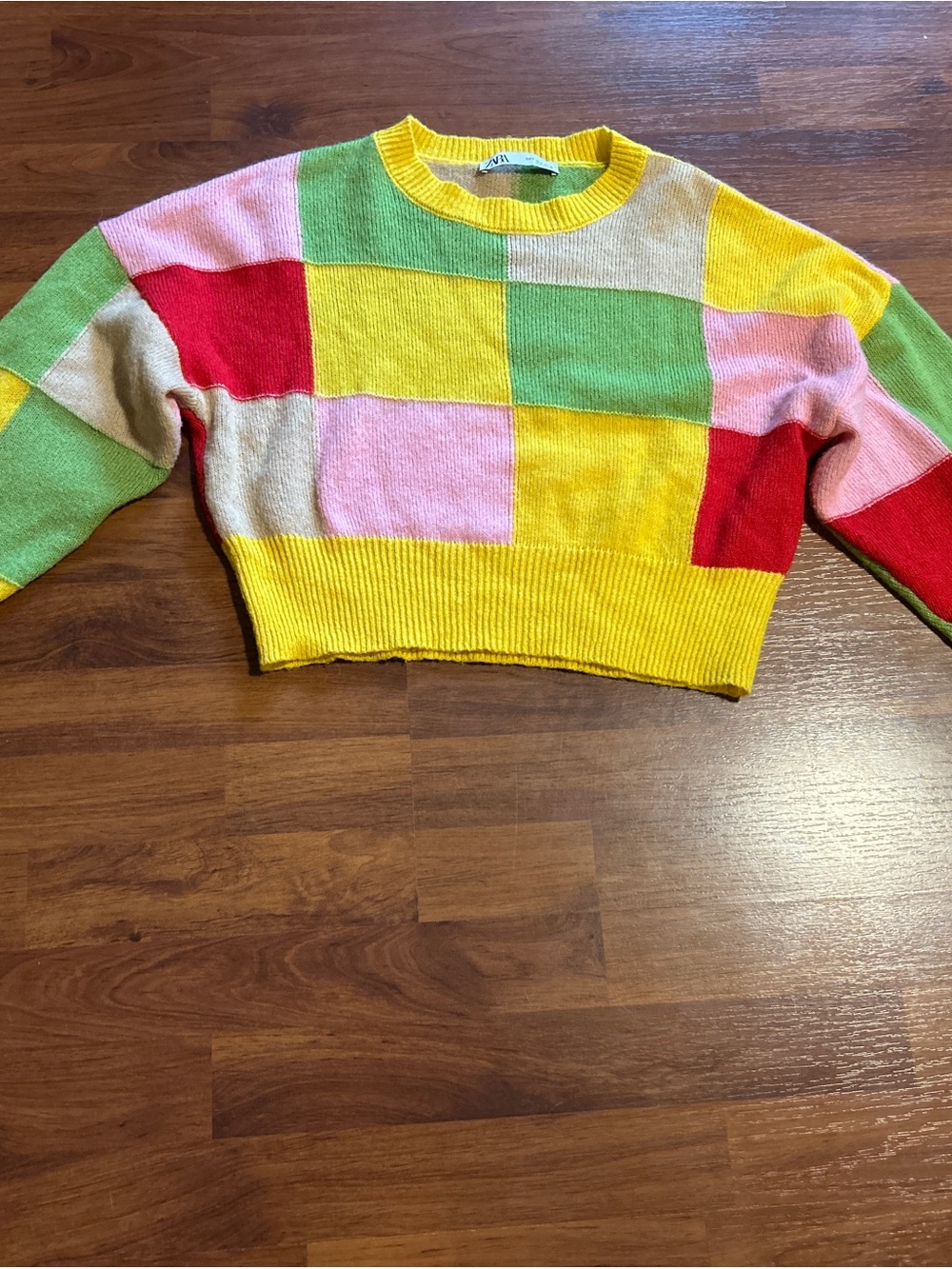 Zara Colorblock Crewneck Sweater - Yellow, Pink, Green